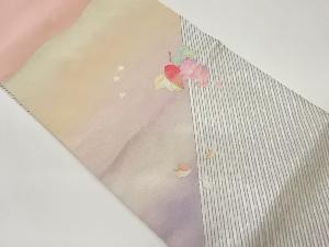 葡萄に葉・鳥・斜線模様刺繍名古屋帯